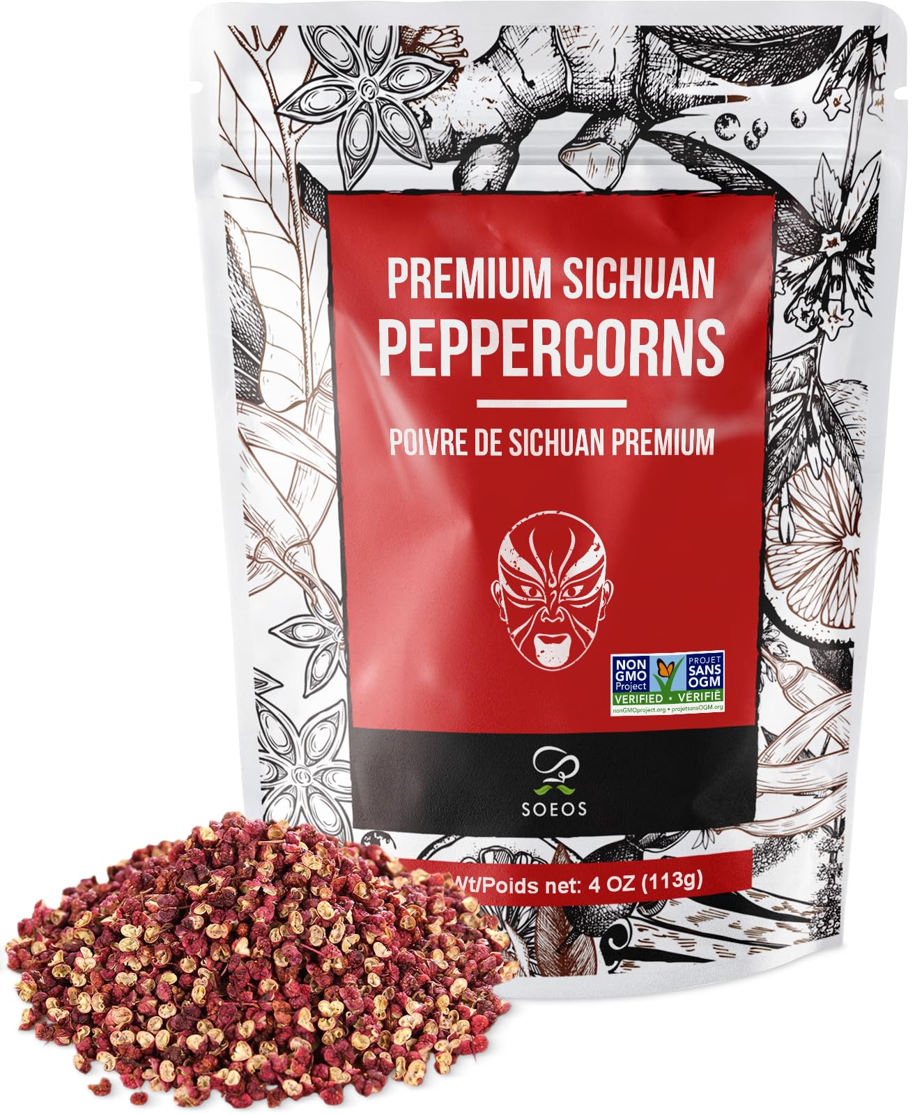 Soeos Sichuan peppercorns in a whole bottle offer authentic aroma for Chinese cuisine.