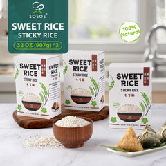 Soeos soft-chewy rice texture close-up highlighting quick, easy preparation.