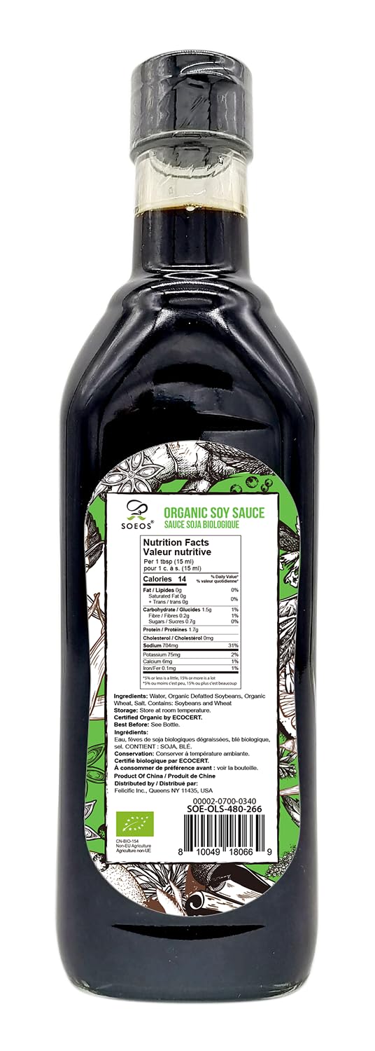 Soeos soy sauce bottle pours over vegetables for a quick, flavorful boost.