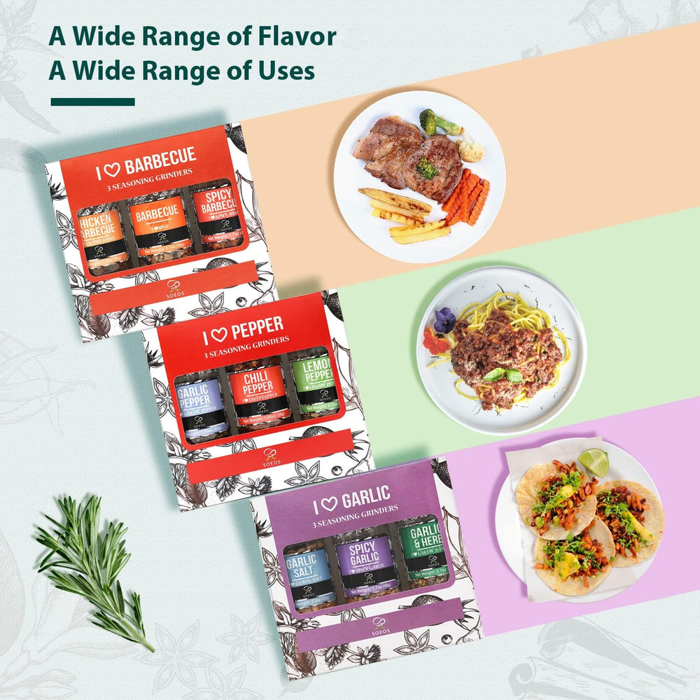 Soeos Spice Set 9 Garlic Pepper bottle brings savory garlic with pepper heat to meals