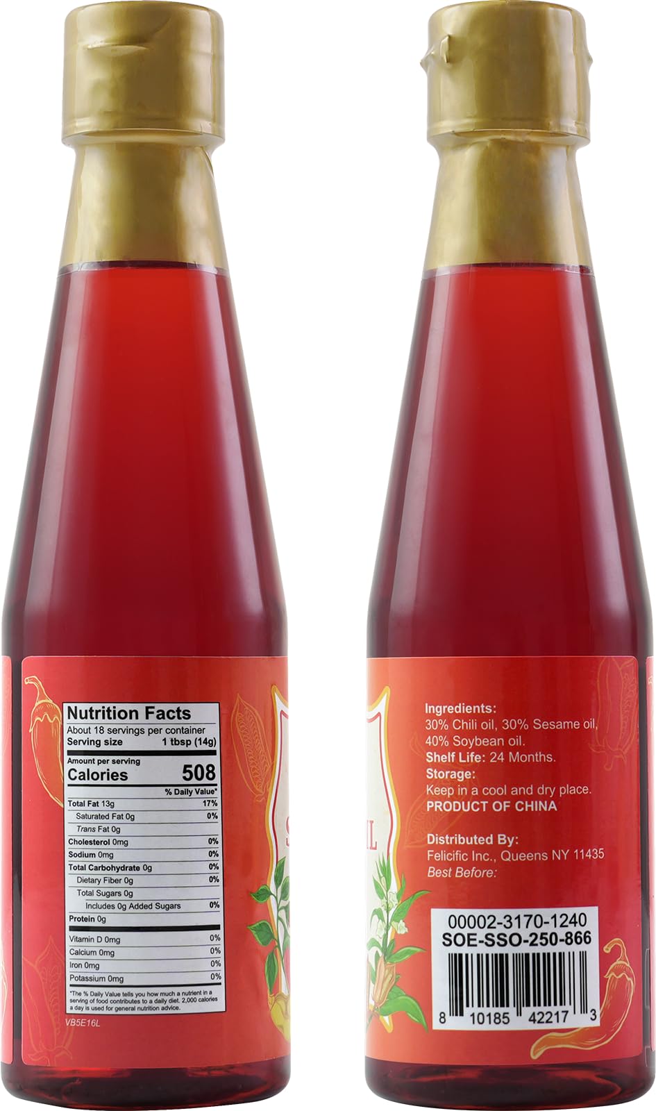 Close-up of Soeos Spicy Sesame Oil highlighting chili warmth and toasted sesame aroma.