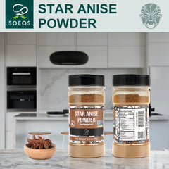 Soeos star anise powder enhances soups and broths with warm, aromatic notes.