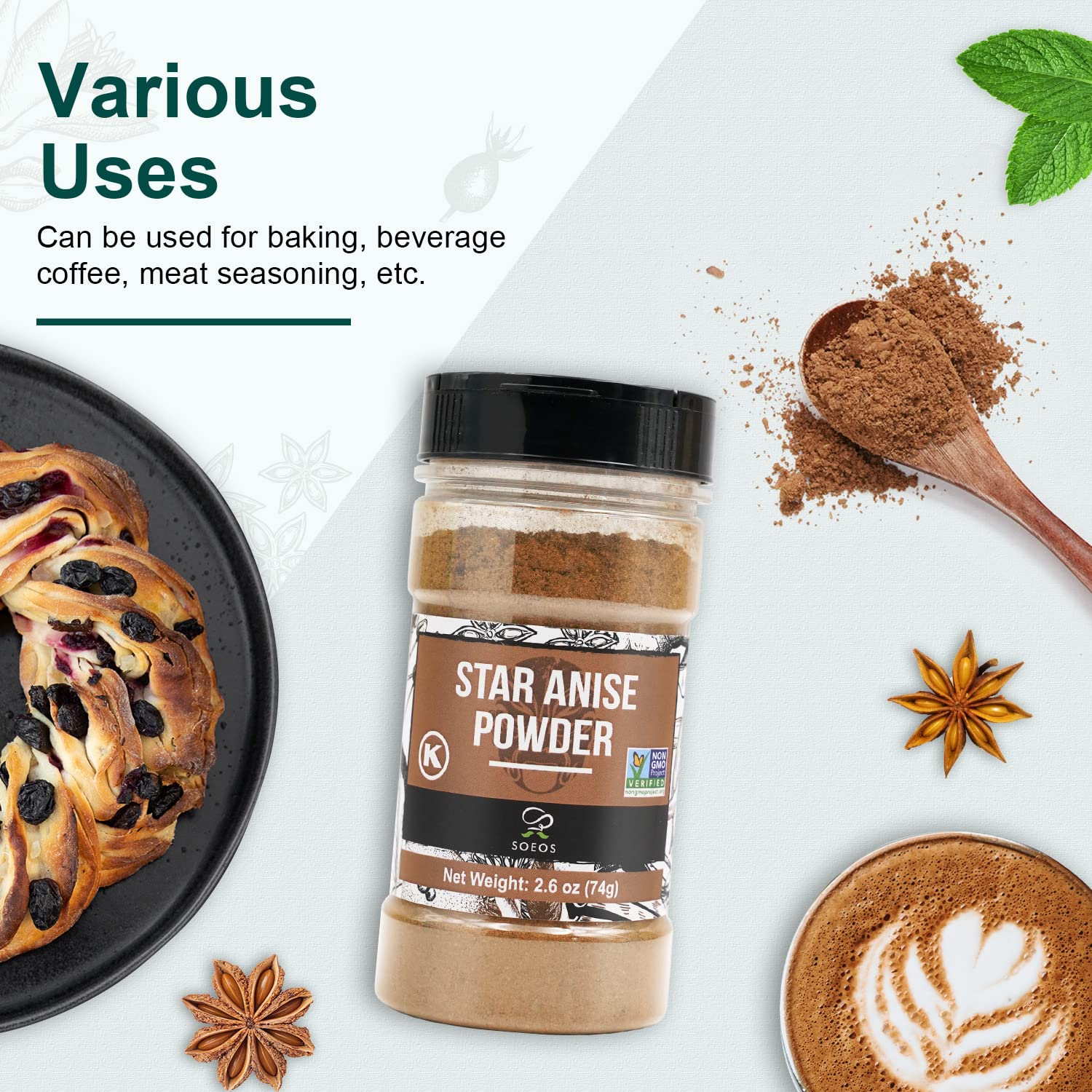 Soeos star anise powder storage seal keeps aroma ready for cooking.