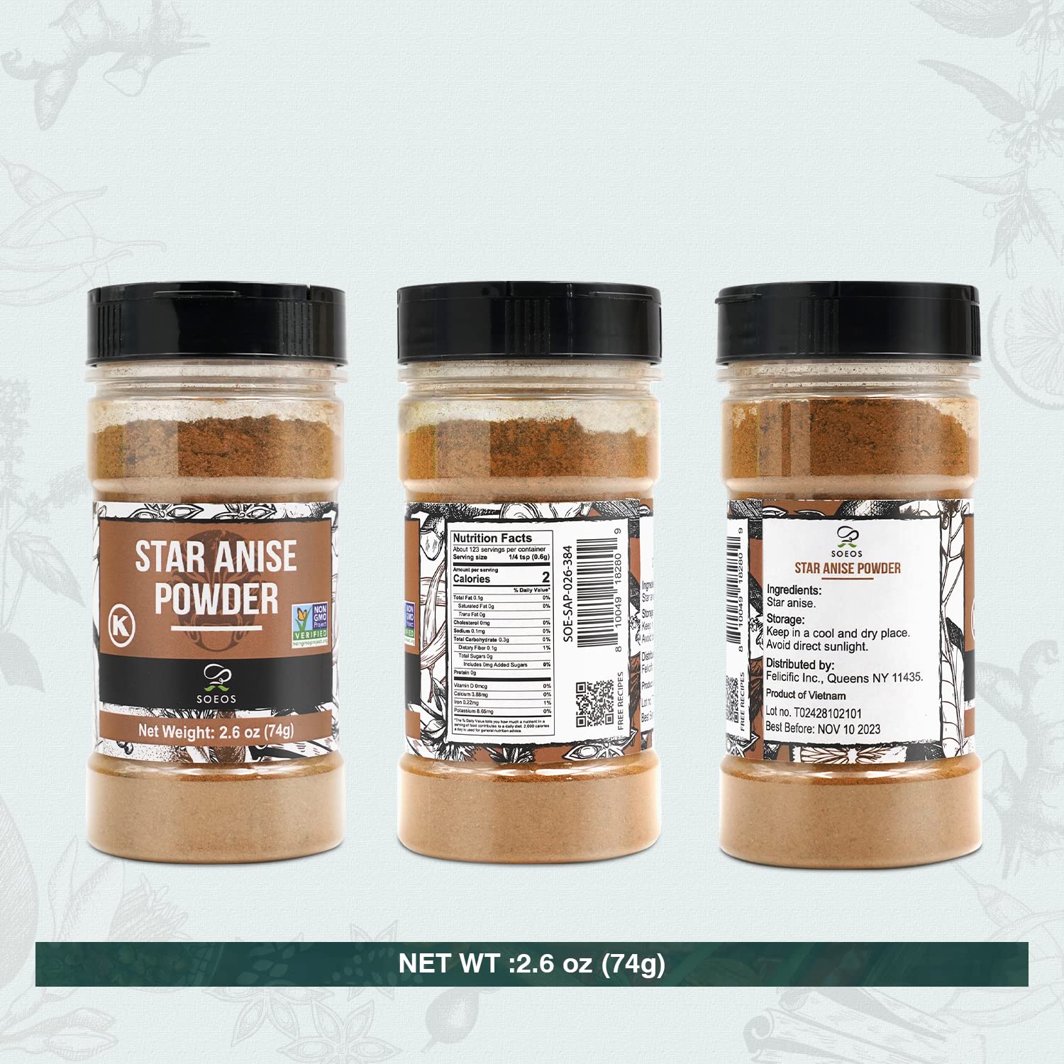 Soeos star anise powder tea infusion boosts comforting hot drinks.