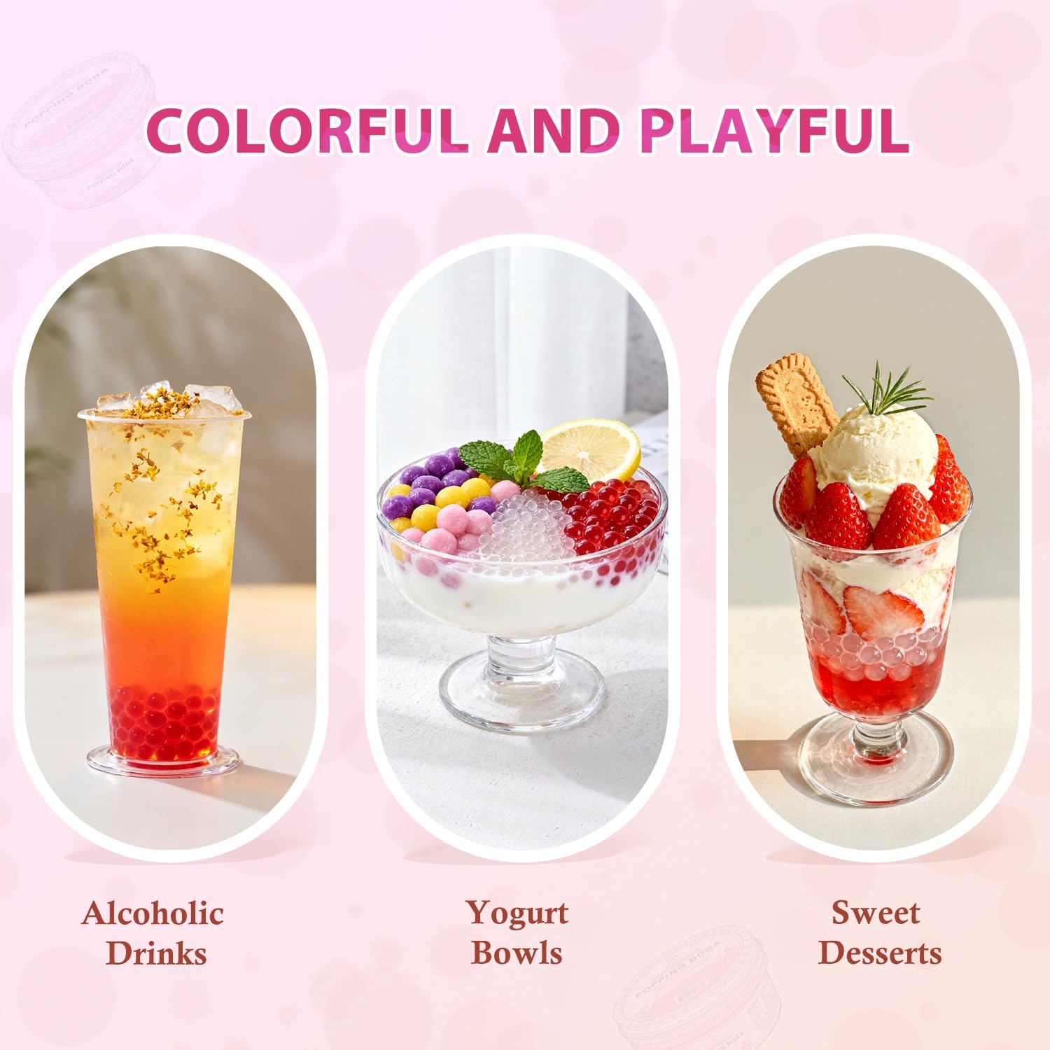 Soeos strawberry popping boba enhancing coffee or dessert drinks