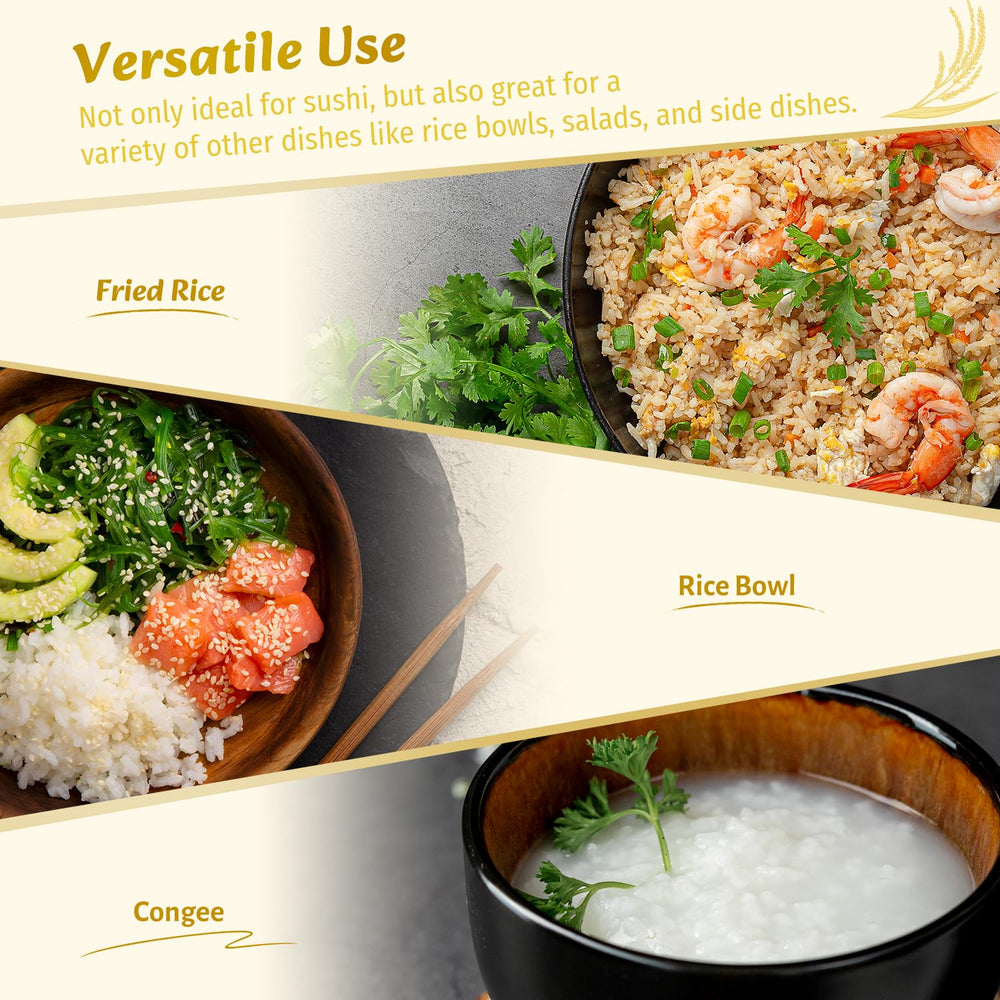 Premium quality Soeos Sushi Rice bag highlighting farm-to-table assurance