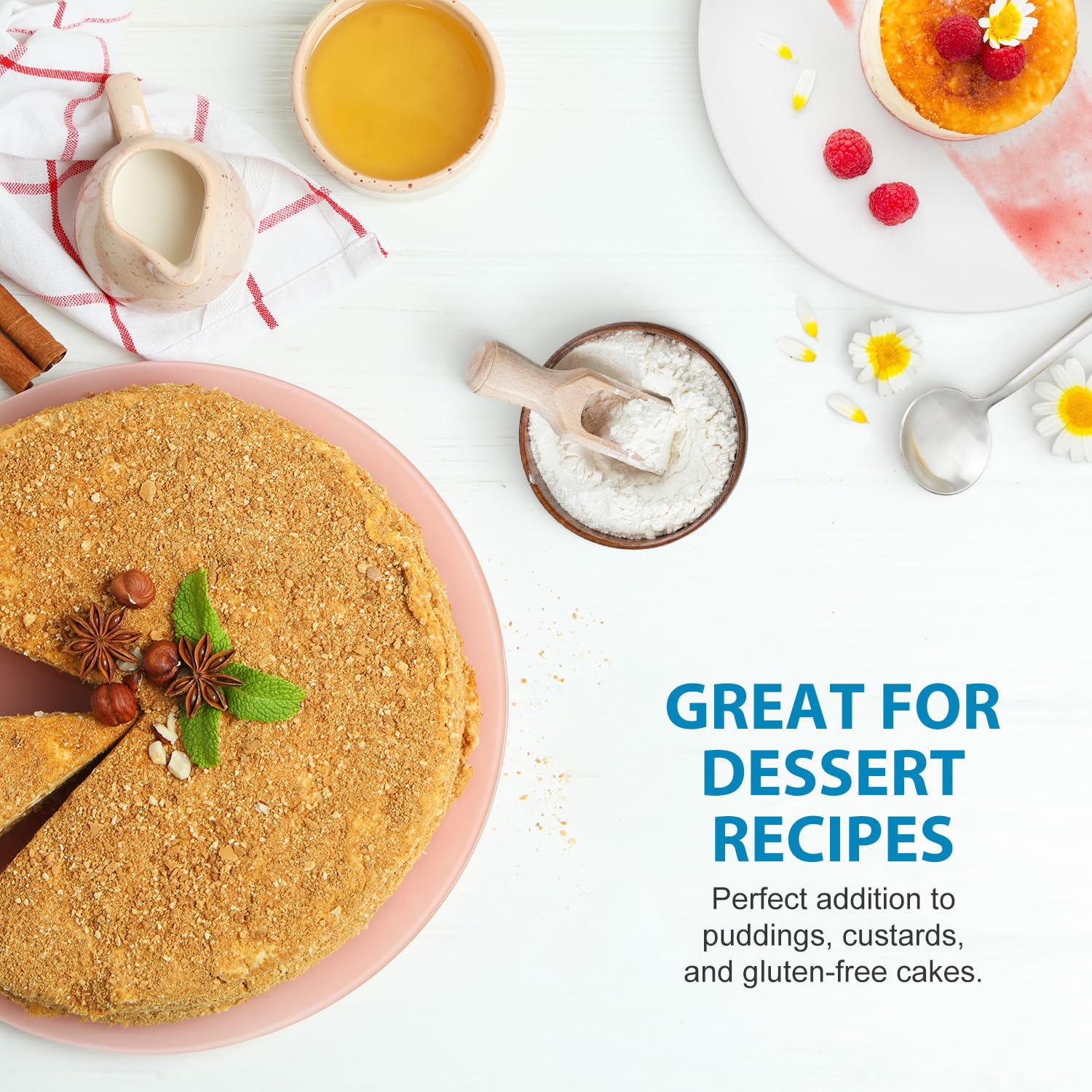 Soeos Tapioca Flour cake and crumbs suggesting airy texture in desserts.