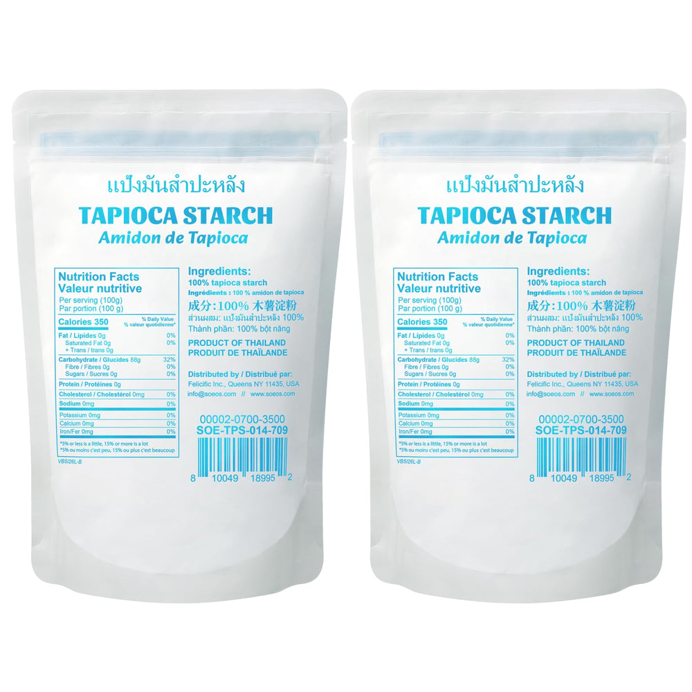 Soeos Tapioca Flour powder close-up showing pure starch for thickening or baking.