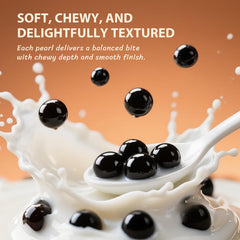 Close-up of Soeos black sugar pearls for rich beverage toppings.