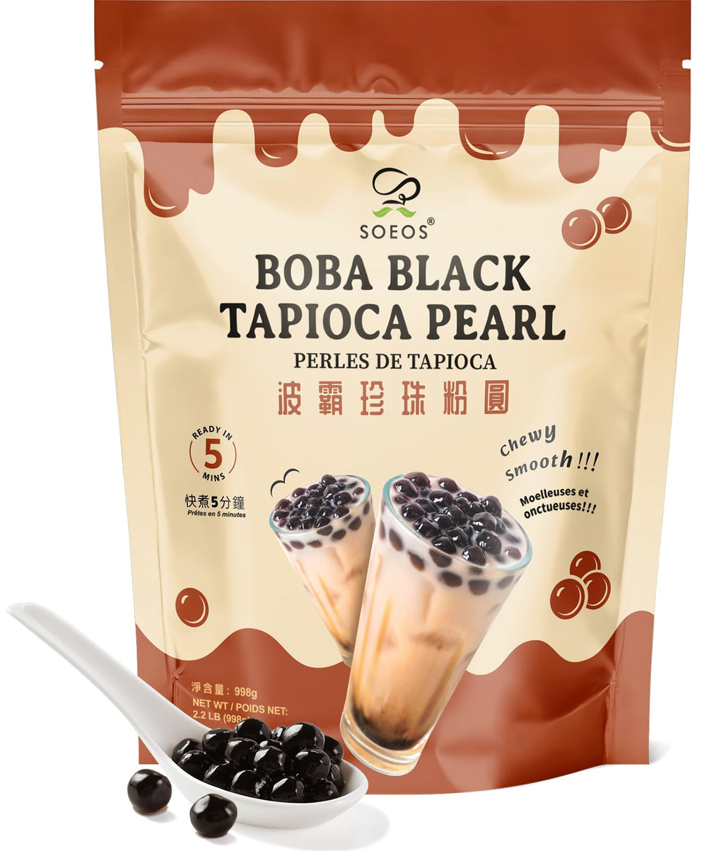 Soeos Tapioca Pearls in milk tea showing chewy texture and color