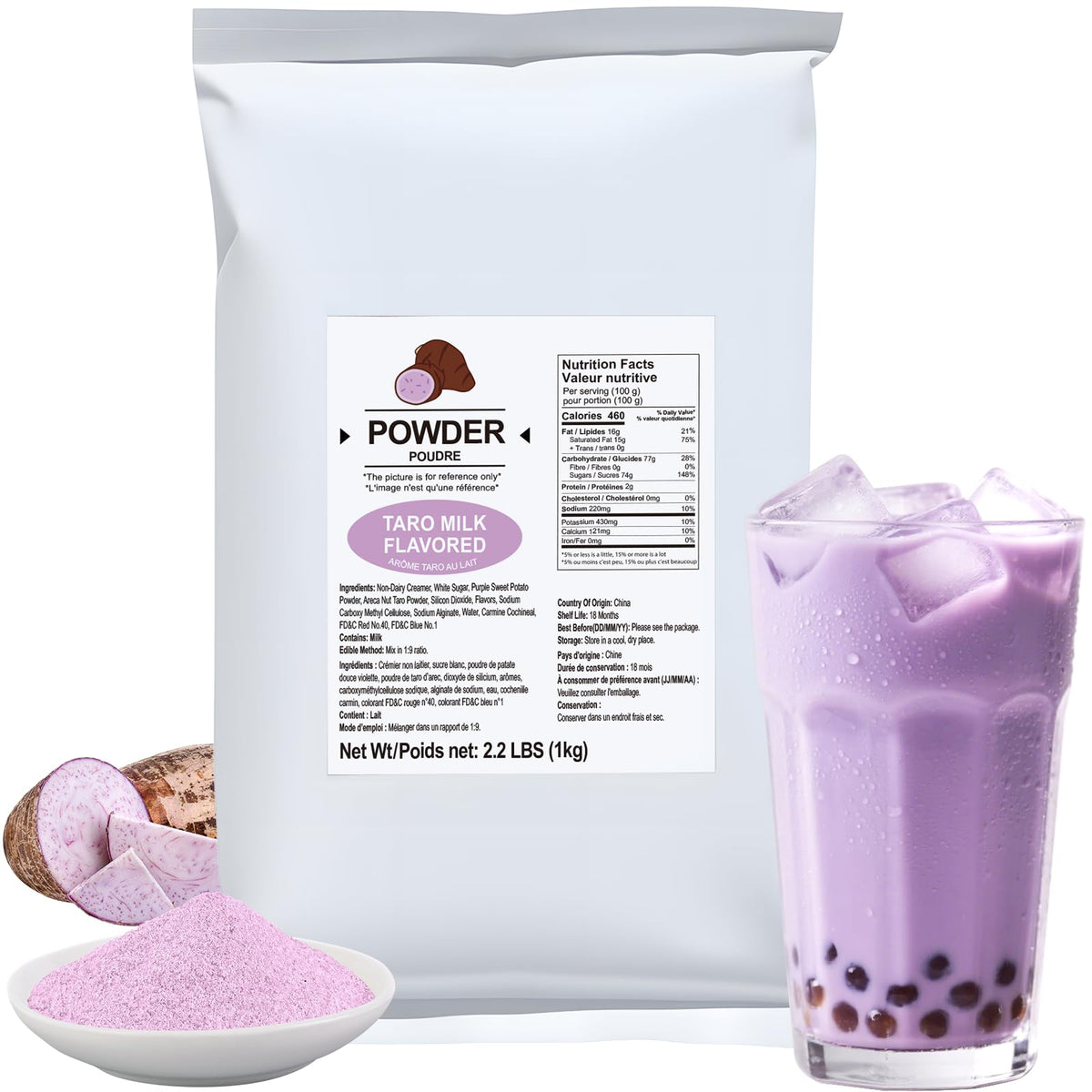 Soeos Taro Flavored Powder bottle shown for quick bubble tea prep