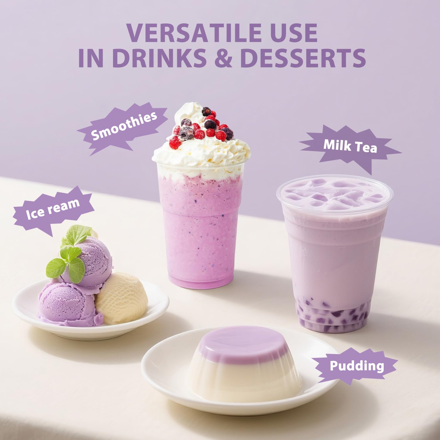 Soeos taro powder dessert idea with toppings for creativity