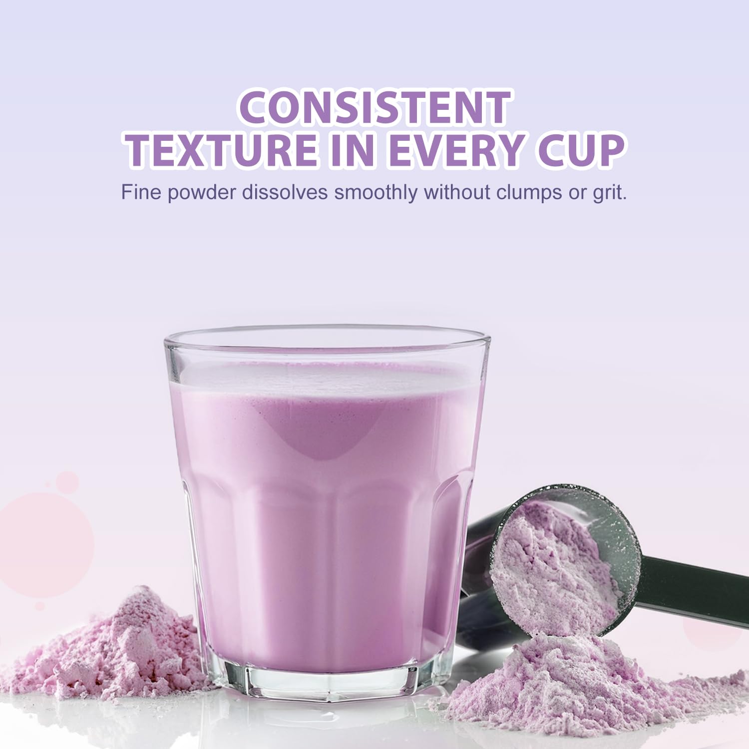 Soeos taro powder mixed into latte for versatile beverages