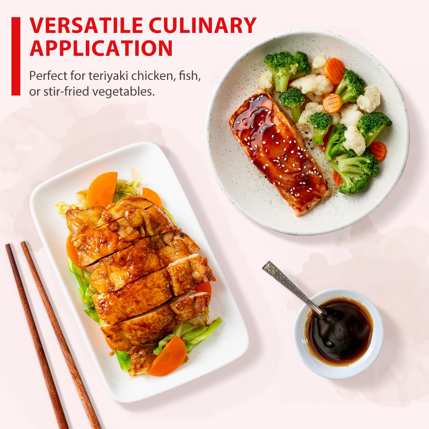 Soeos Teriyaki Marinade suggesting quick dinners and easy marinating.