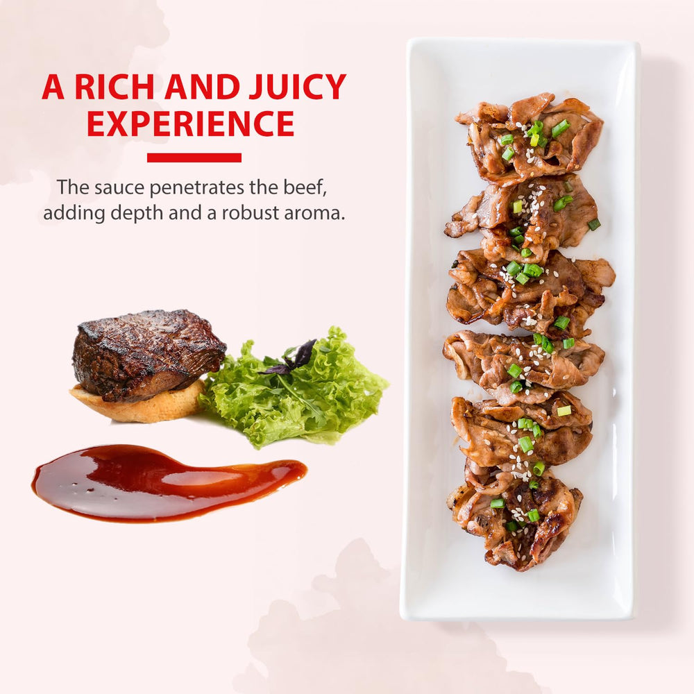 Close-up of ingredients in Soeos Teriyaki Marinade, authentic flavor base.