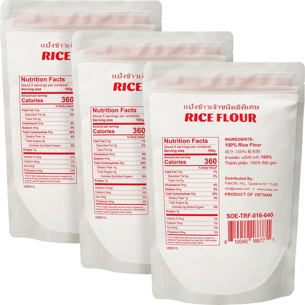 Soeos Thai Rice Flour powder close-up showing fine texture for silky batters
