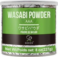 Soeos Wasabi Powder 8oz jar front label for sushi and sashimi use.