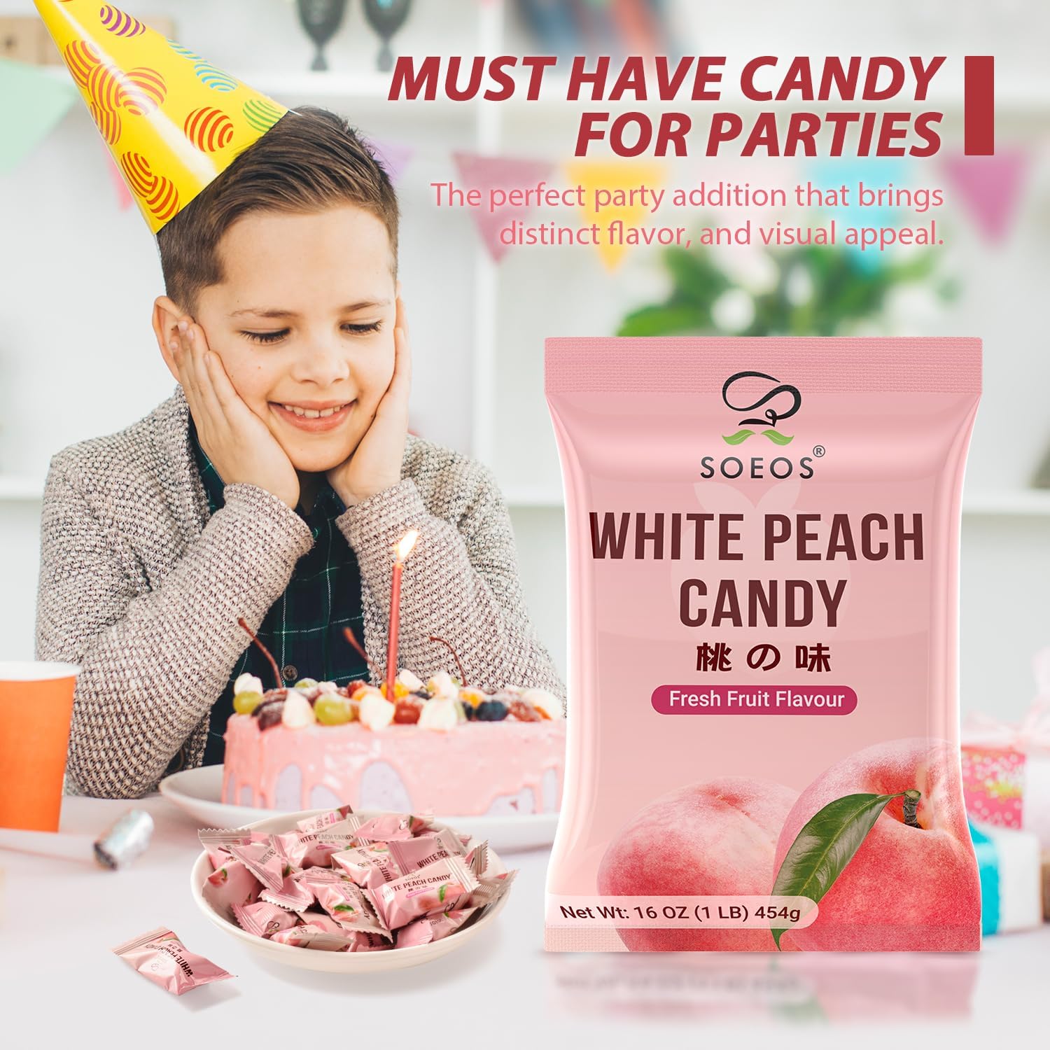 Soeos White Peach Hard Candy cake decoration idea with a peachy accent