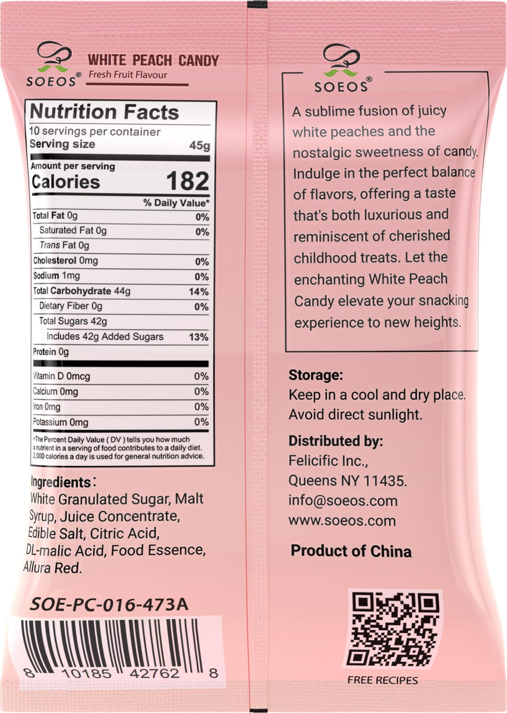 Soeos White Peach Hard Candy unwrapped pieces ready for snacking