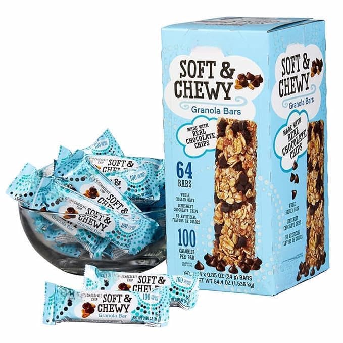 Soft & Chewy Granola Bars 0.85 oz portioned bar in travel-pack image.