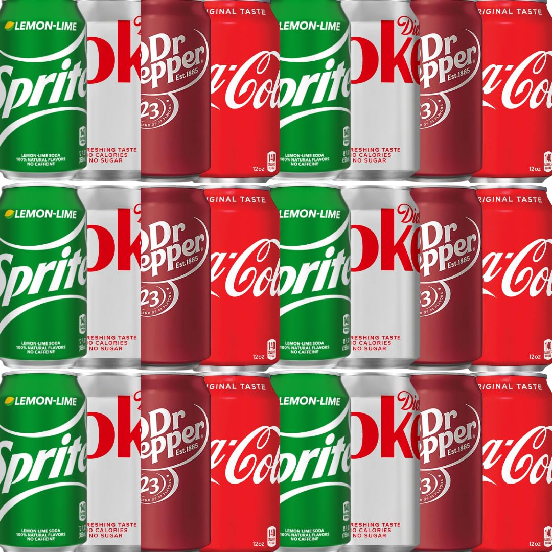 Soft Drink Assortment: 4 flavors in 12oz cans for parties and office refreshment.