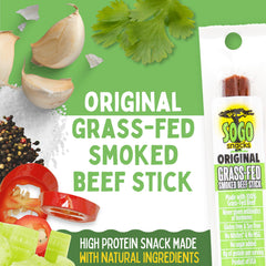 Sogo Snacks Original Beef Sticks closeup – 1oz sticks with pasture-raised flavor.