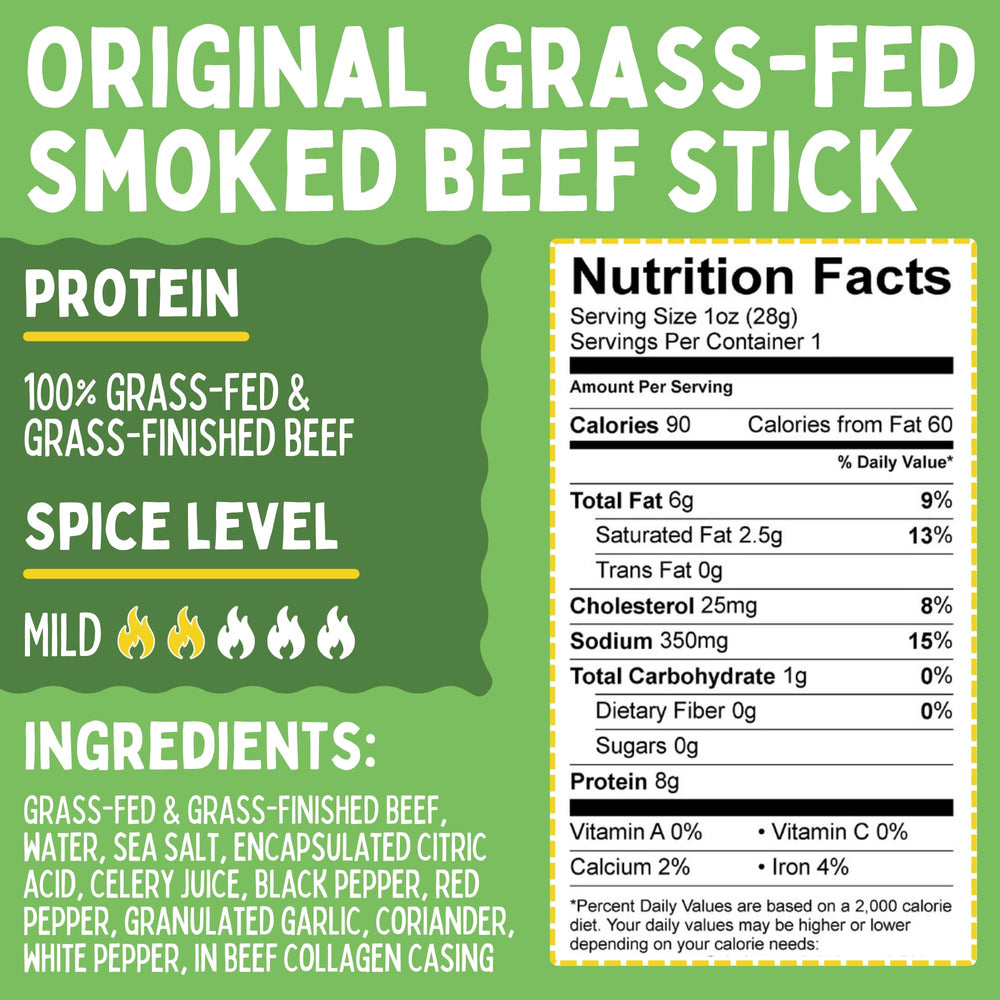 Sogo Snacks Original Beef Sticks pack-back – non-GMO and nitrate-free snack option.