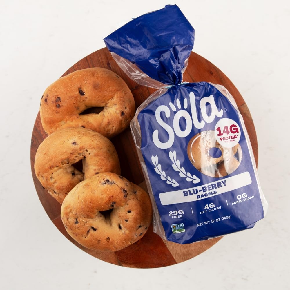 Sola Blu-Berry bagels blueberry swirl highlights vibrant flavor and texture.