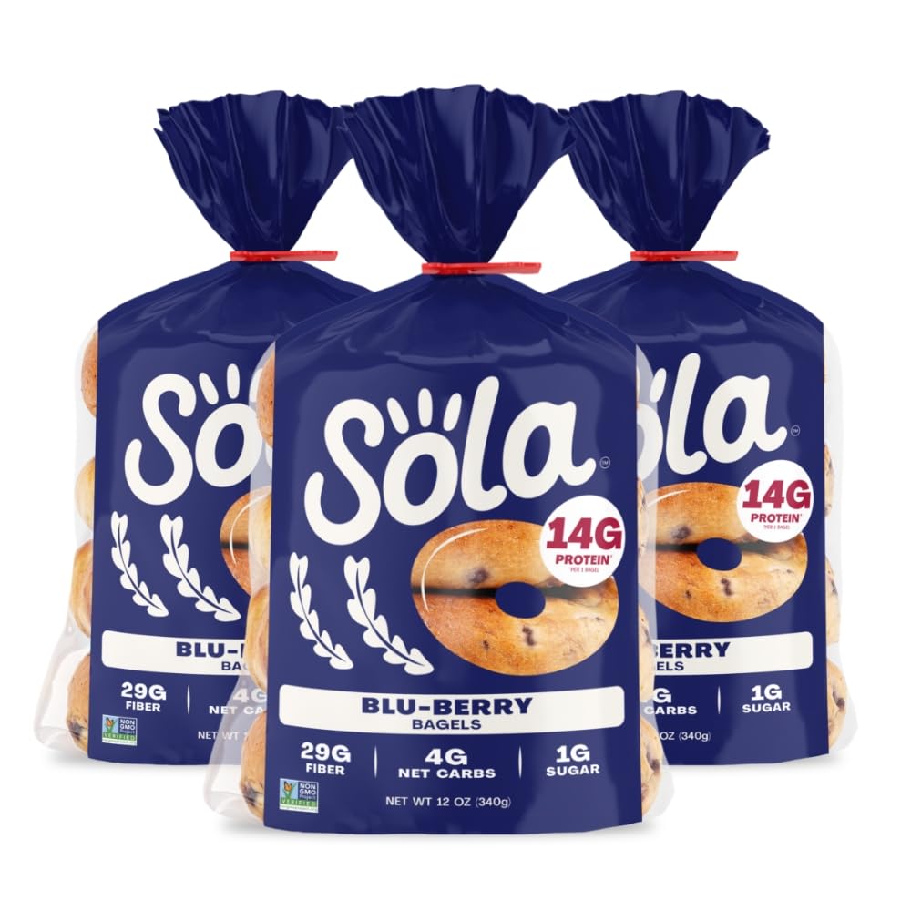 Sola Blu-Berry bagels packaging, ideal for quick keto-friendly breakfasts.