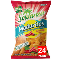 Soldanza Pepper Sweet Plantain Chips front view in pack, ready for on-the-go snacking
