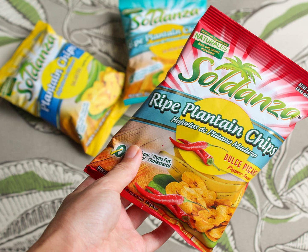 Soldanza Pepper Sweet Plantain Chips golden-fried appearance with natural color