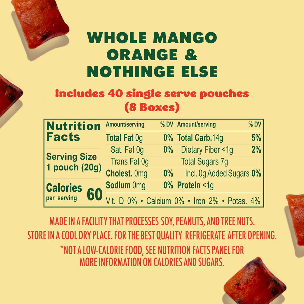 SOLELY Mango and Orange ingredients close-up showing real fruit