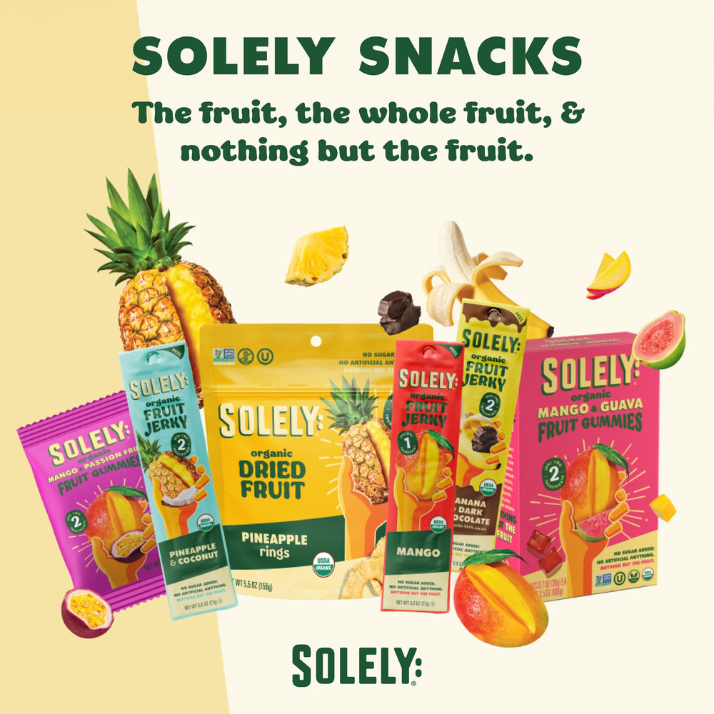 SOLELY no added sugar ingredients, transparent whole-fruit snack.