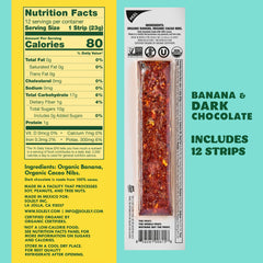 Handy single-serve strip of SOLELY banana chocolate drizzled fruit jerky