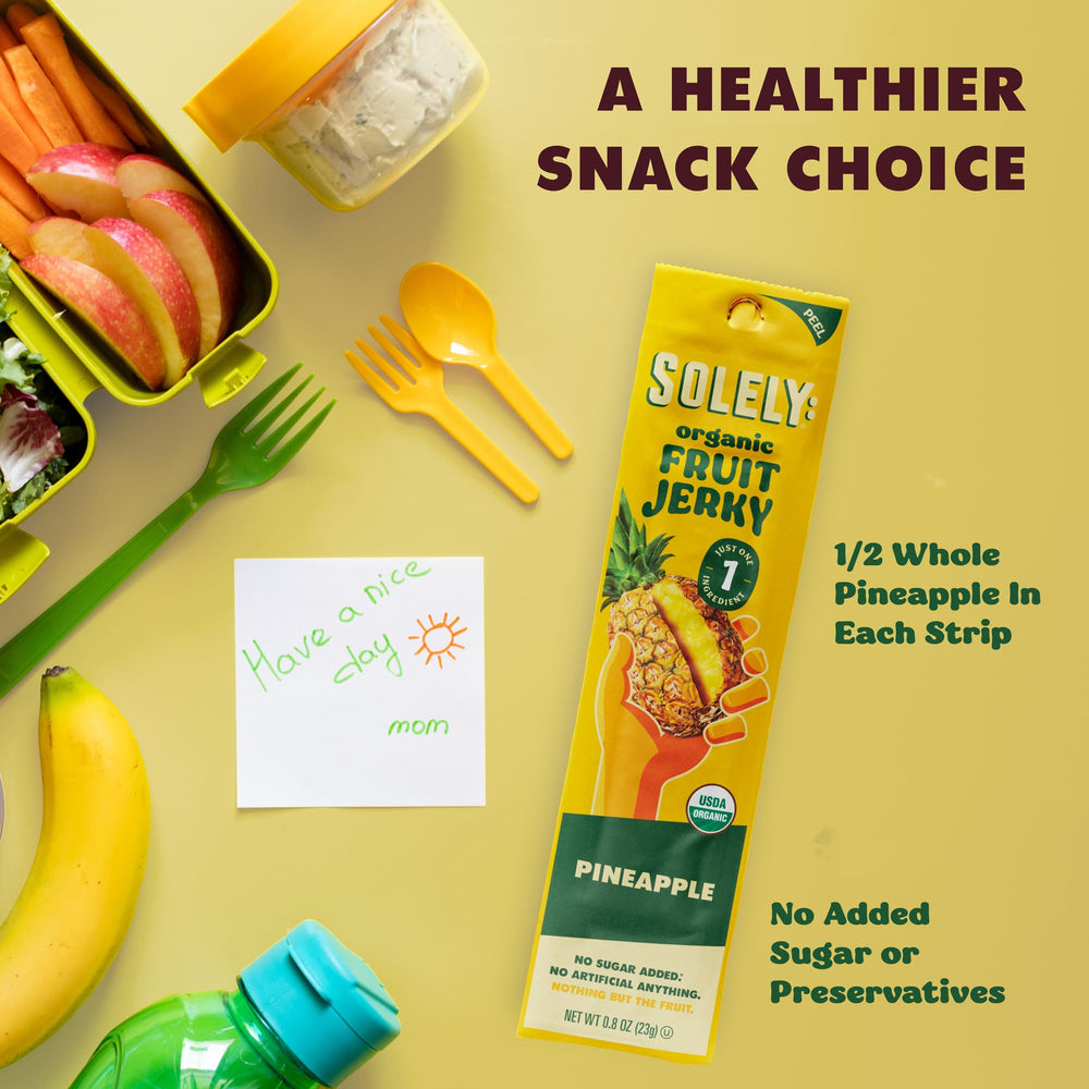 SOLELY Organic Pineapple Jerky ingredient-label highlights one simple, organic ingredient.