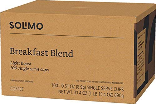 Solimo 100-count Breakfast Blend box supports everyday coffee routines.