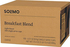 Solimo 100-count Breakfast Blend box supports everyday coffee routines.