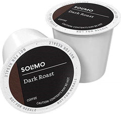 Solimo dark roast coffee pods pack for home use, convenient 100-count supply.