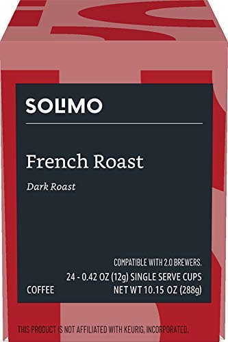 Solimo pods with Keurig brewer to illustrate 1.0/2.0 compatibility.