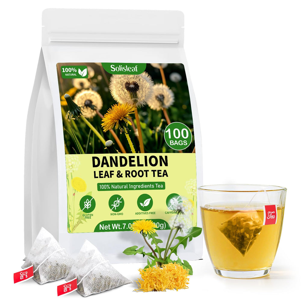 Solisleaf Dandelion Tea Bag front view, caffeine-free herbal option for daily refreshment