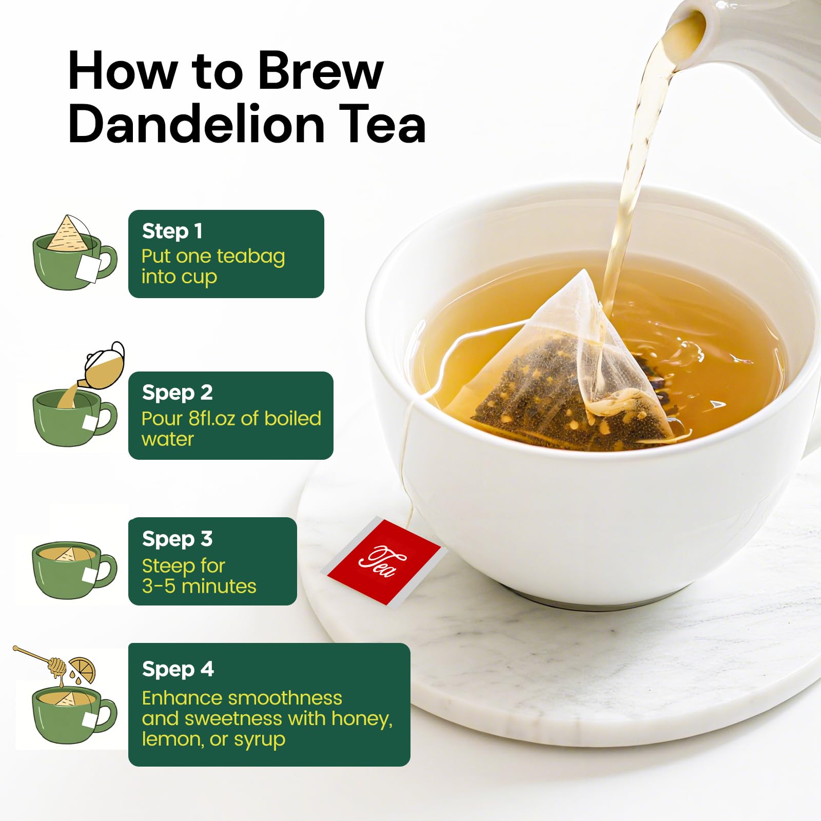 Solisleaf Dandelion Tea Bag open, 2 g packs ready to brew