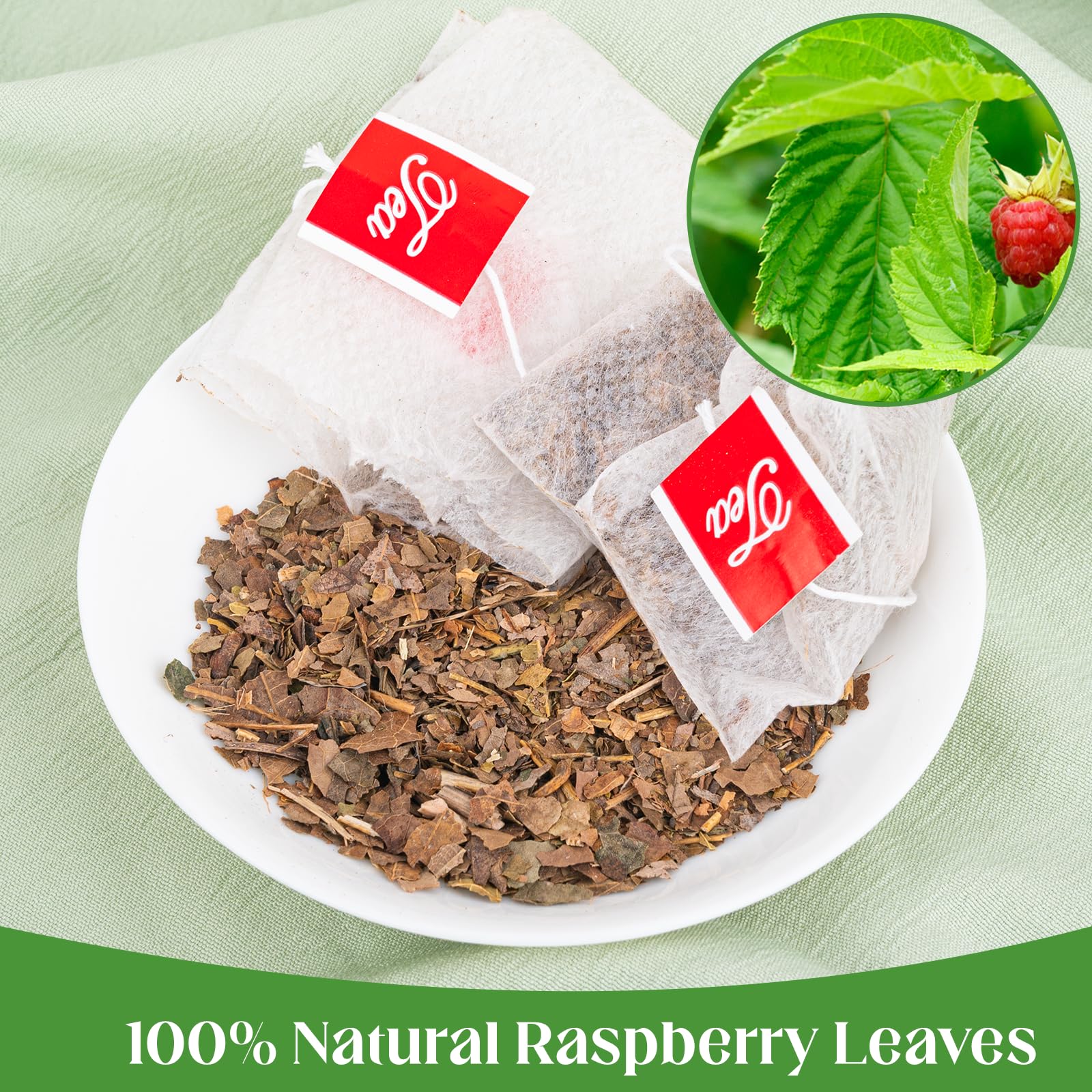 Solisleaf raspberry leaf tea bags close-up highlighting natural ingredients