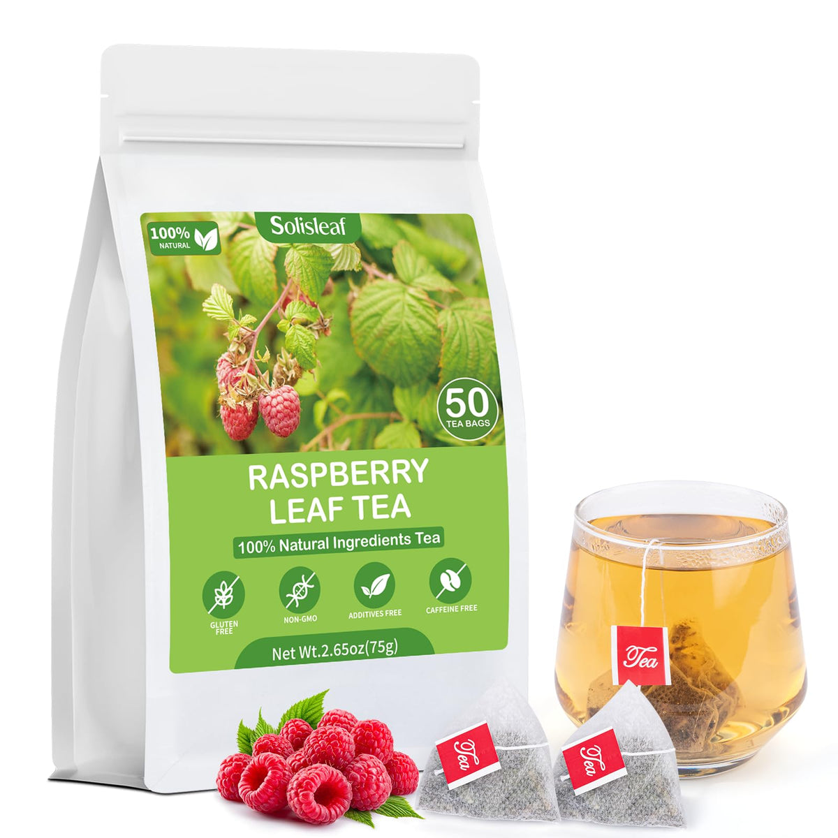 Solisleaf Raspberry Leaf Tea pack of 50 bags for a caffeine-free daily ritual