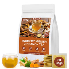 Solisleaf turmeric-ginger-cinnamon tea bags pack for daily digestion support.