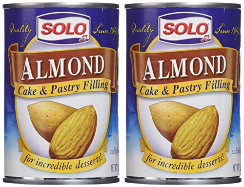 Solo Almond Cake and Pastry Filling label closeup, supports easy dessert prep