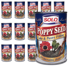 SOLO Poppy Seed Filling front label highlights gluten-free status and ready-to-use convenience.