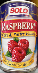 Solo Raspberry cake filling can, 12 oz, ideal for layered cakes and pastries.