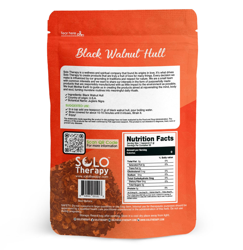 Close-up of Solo Therapy Black Walnut Hull Tea cut and sifted texture for easy infusion