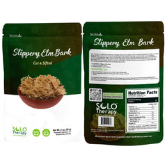 Solo Therapy slippery elm tea bark in a resealable bag ready for easy brewing.