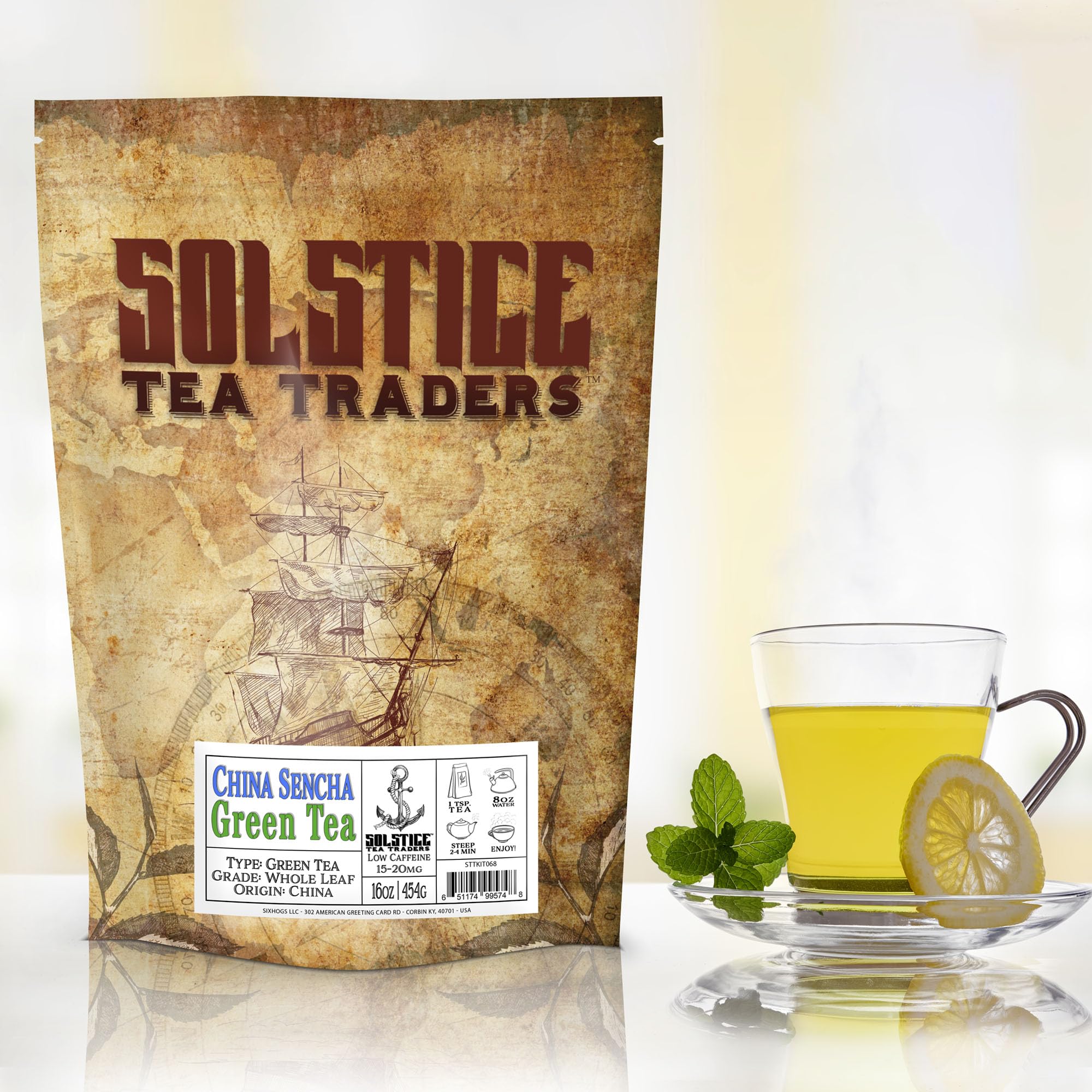 Solstice Tea Traders loose-leaf Sencha leaves for a mild everyday cup